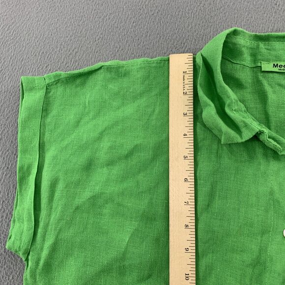 Meo Meli Button Up Shirt Womens Large Green Linen Cap Sleeve Made Italy - Picture 4 of 8